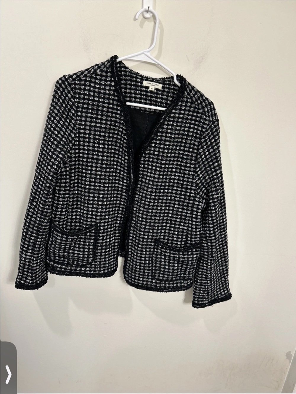 Max Studio Black & White Tweed Open-Front Blazer